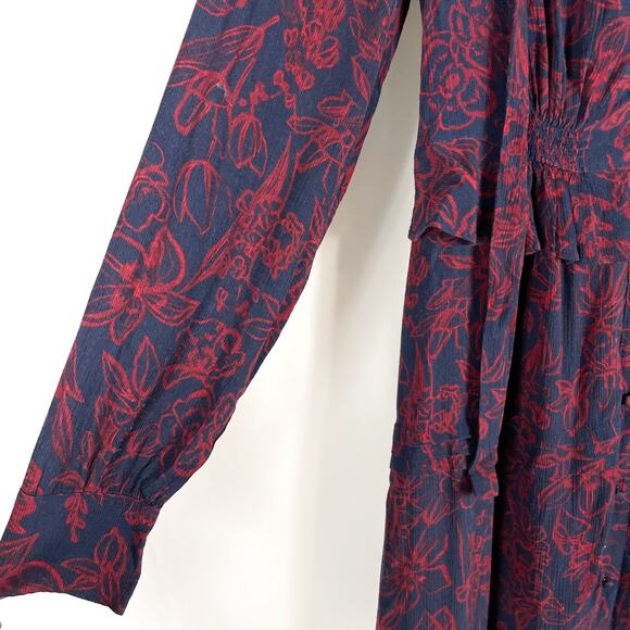 Jason Wu Print Midi Shirt Dress Blue Red Tie Neck Button Front Long Sleeve Sz 4 - Picture 6 of 13